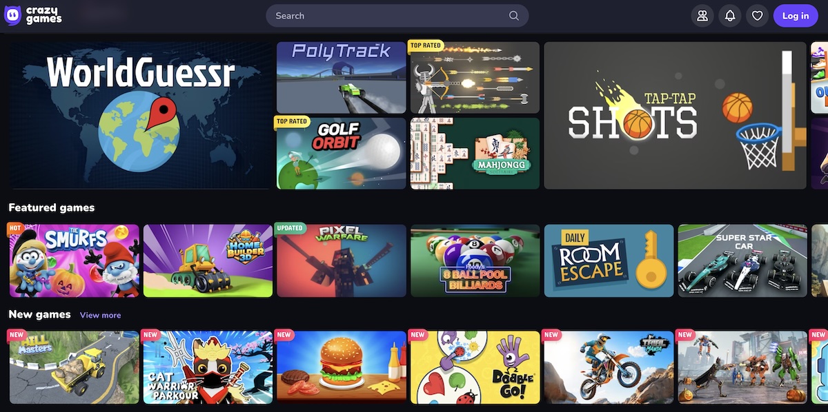 CrazyGames.com landing page