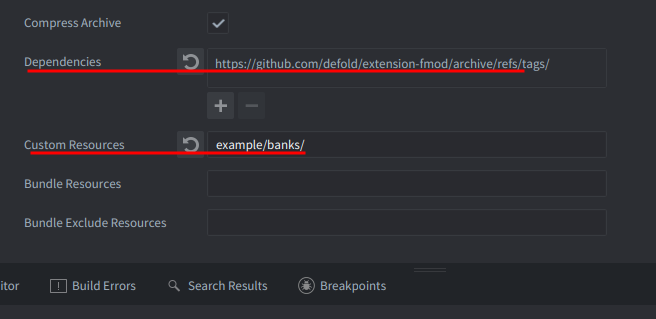 Bank file path in the Defold project