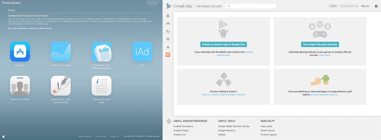 iTunes Connect and Google Play Dev Console