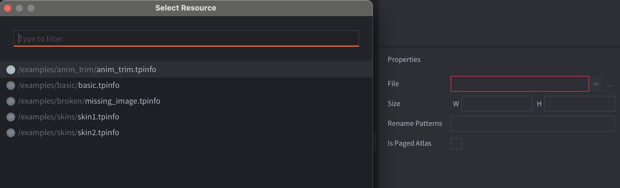 Select the tpinfo file