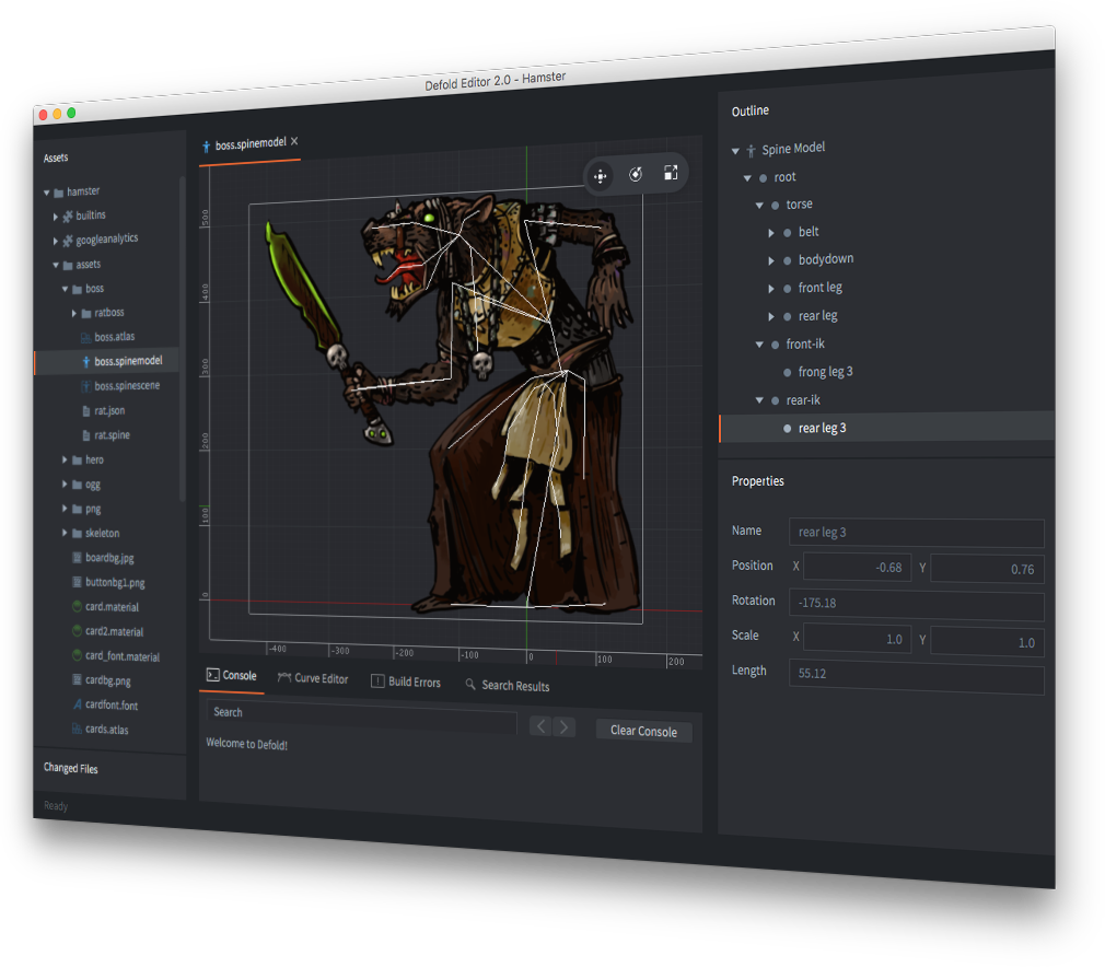 Defold editor with game project workspace