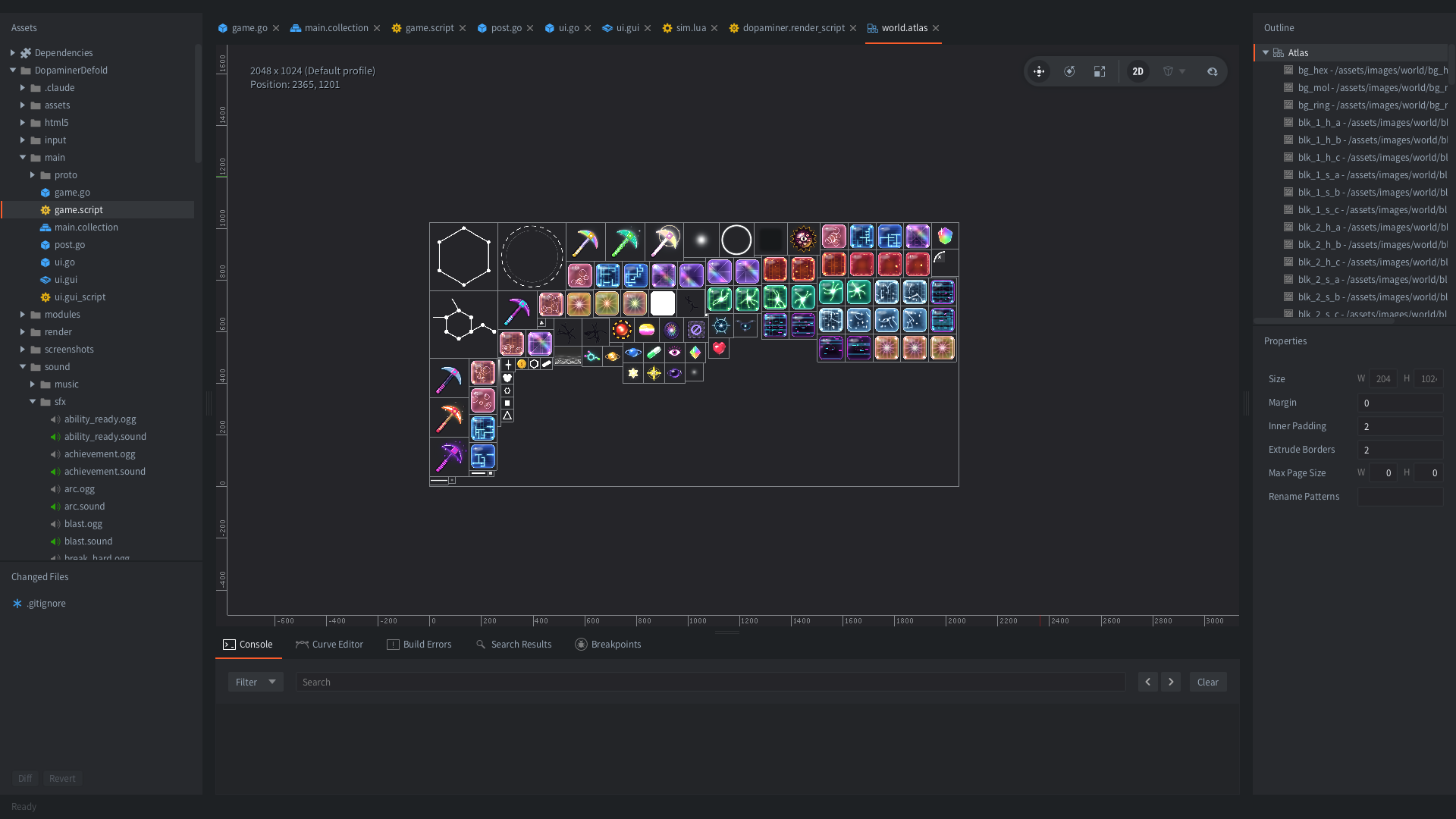 Dopaminer in Defold editor