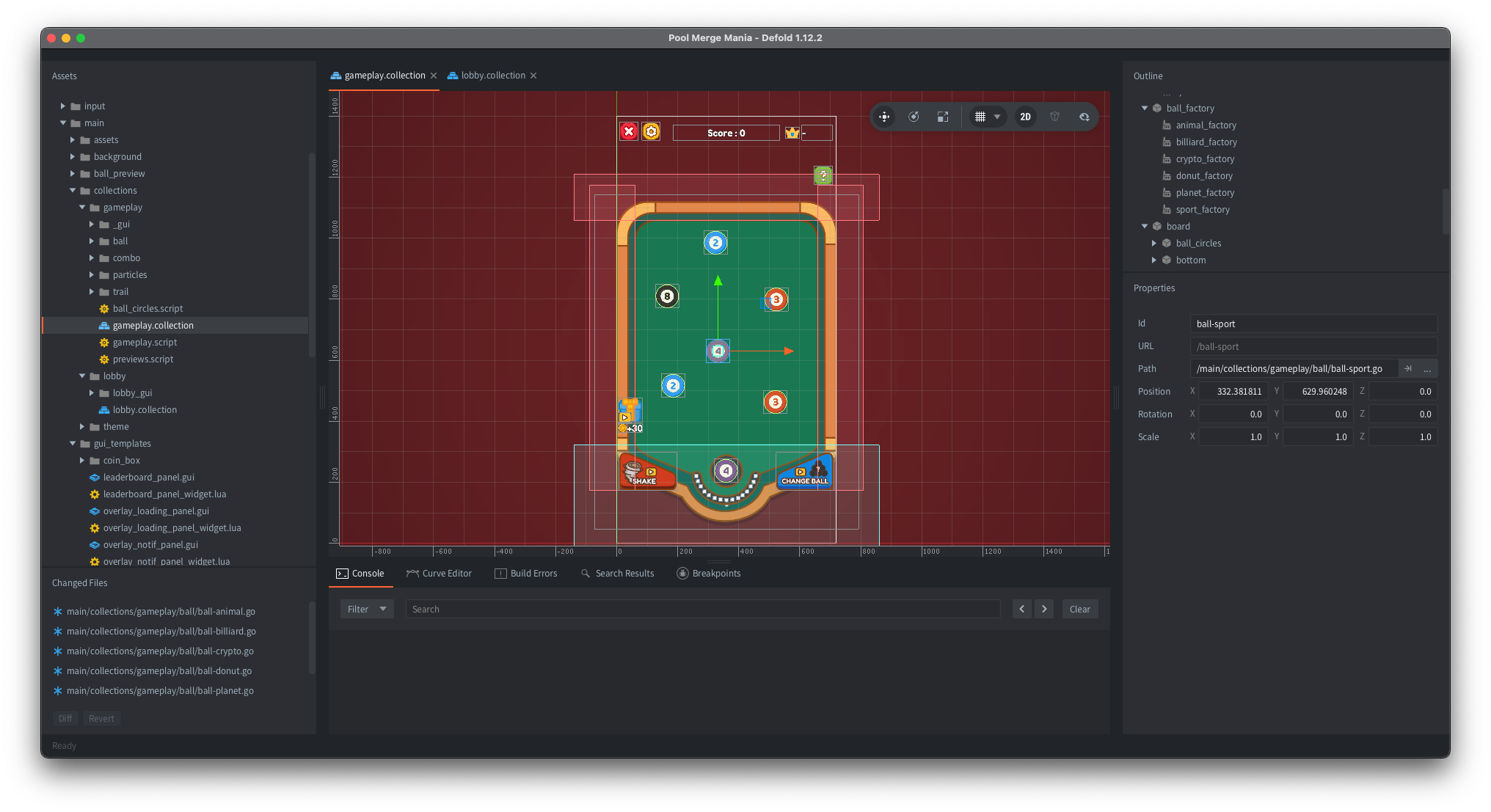 Pool Merge Mania in the Defold Editor