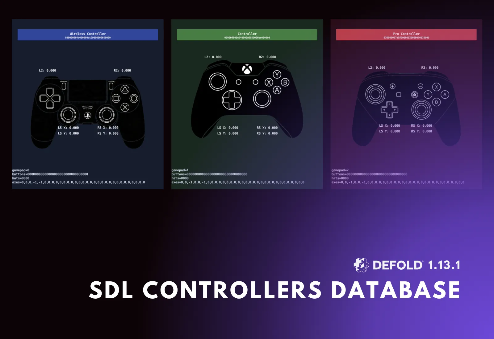 Testing database controller mappings with the Defold Gamepad Tester