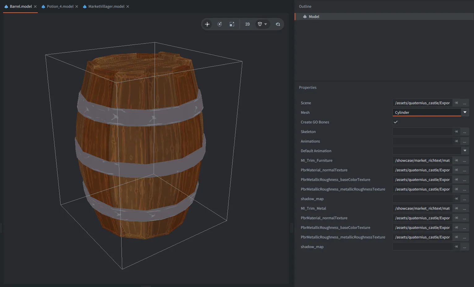 Mesh and Scene properties in a Defold model component