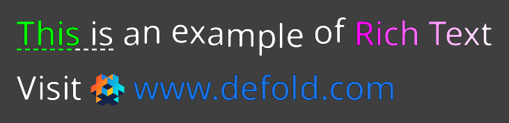 Rich text markup in a Defold label and GUI text node