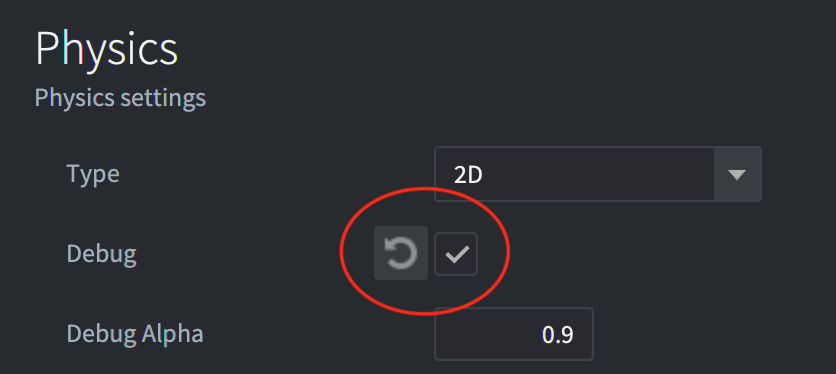 physics debug setting