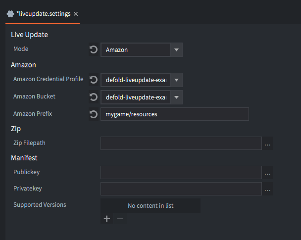 Live update settings