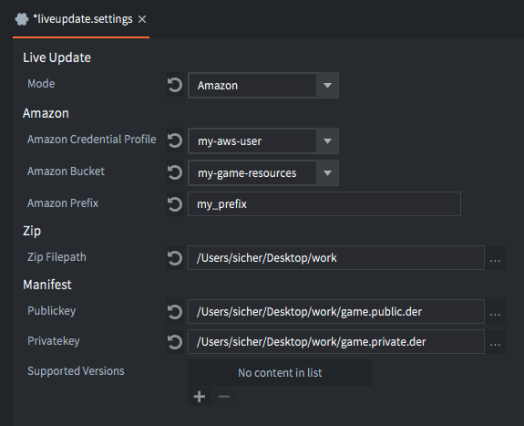 Live update settings