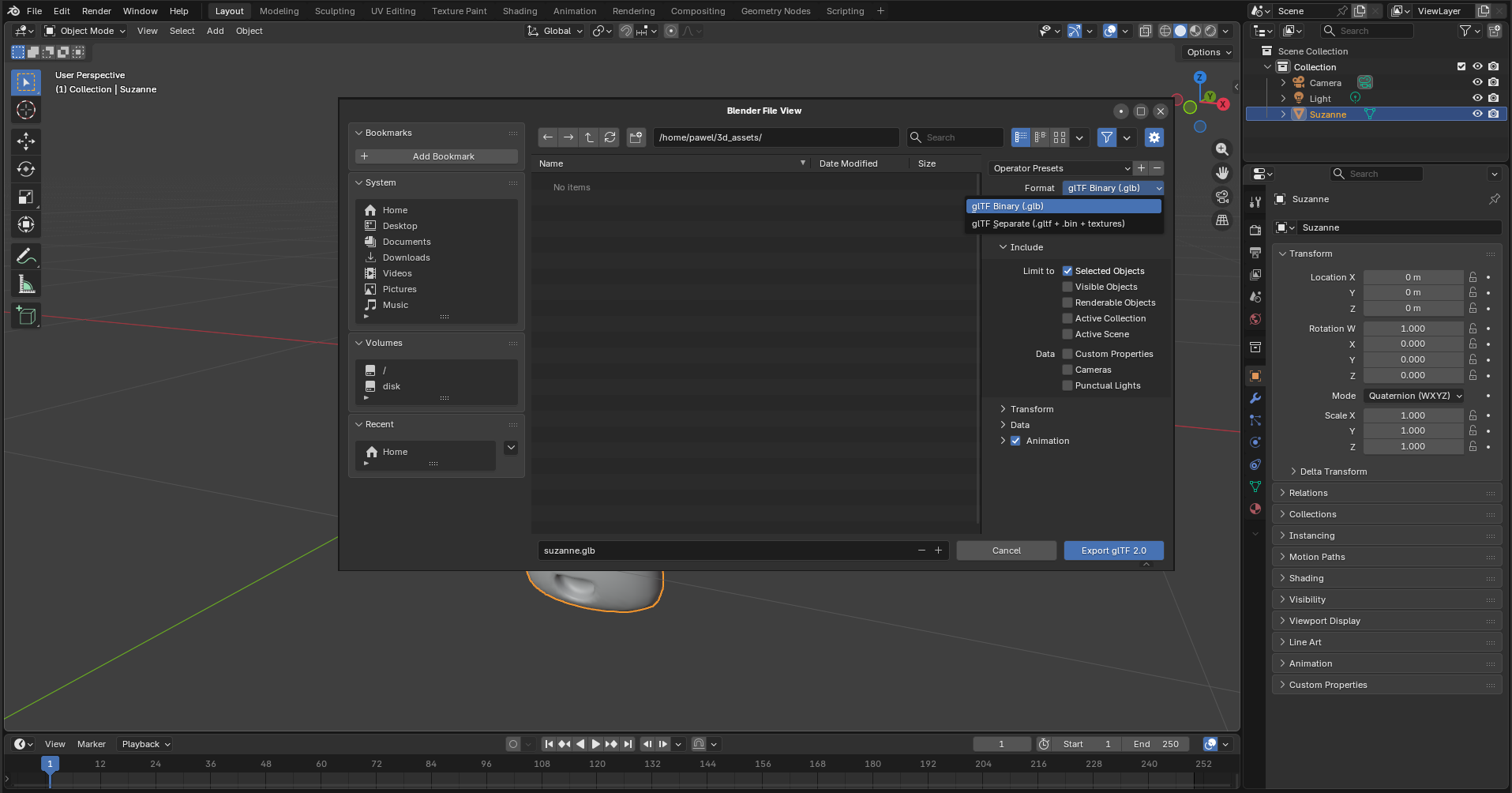 Exportación con Blender