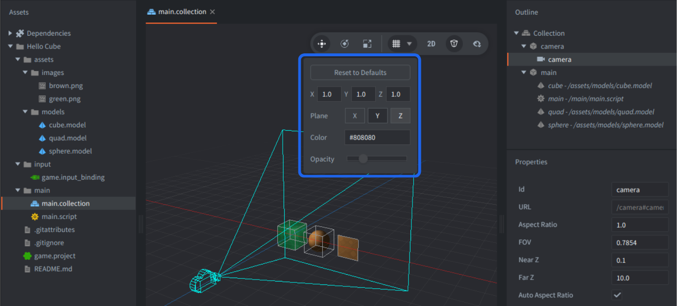 Настройки 3D в Defold